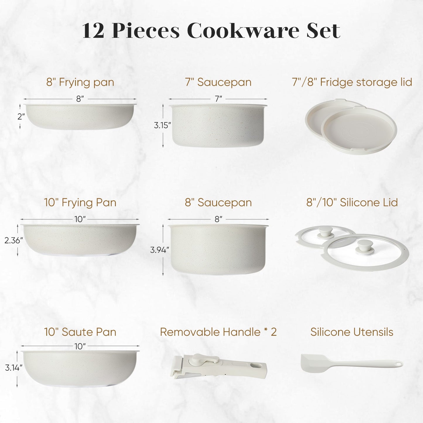 12 Pcs Pots and Pans Set Nonstick - Kitchen Cookware Set with Detachable Handle, Induction Cookware, Dishwasher Oven Safe, Beige - DREAM YOUR HOUSE