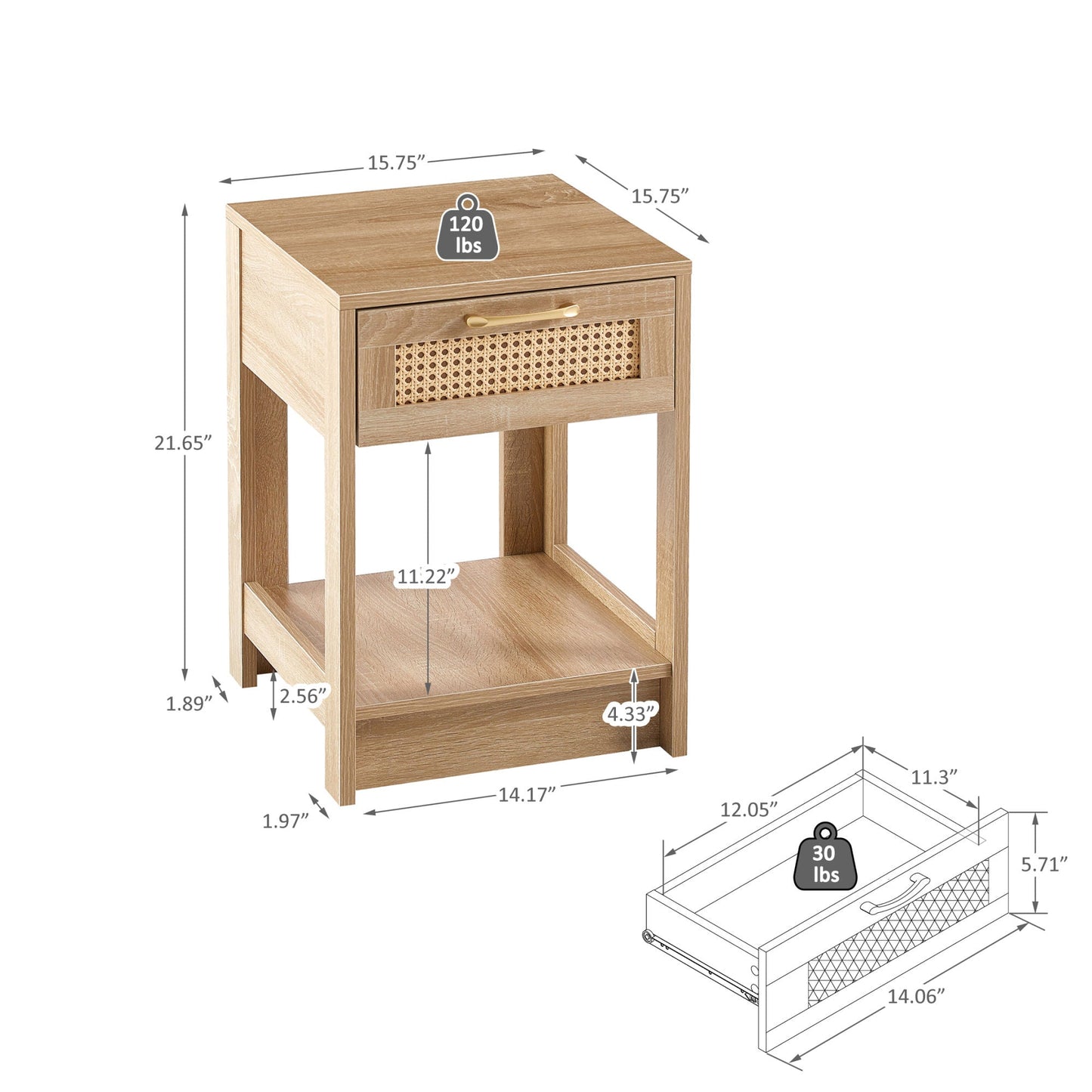 15.75" Rattan End table with drawer, Modern nightstand, side table for living room, bedroom - DREAM YOUR HOUSE