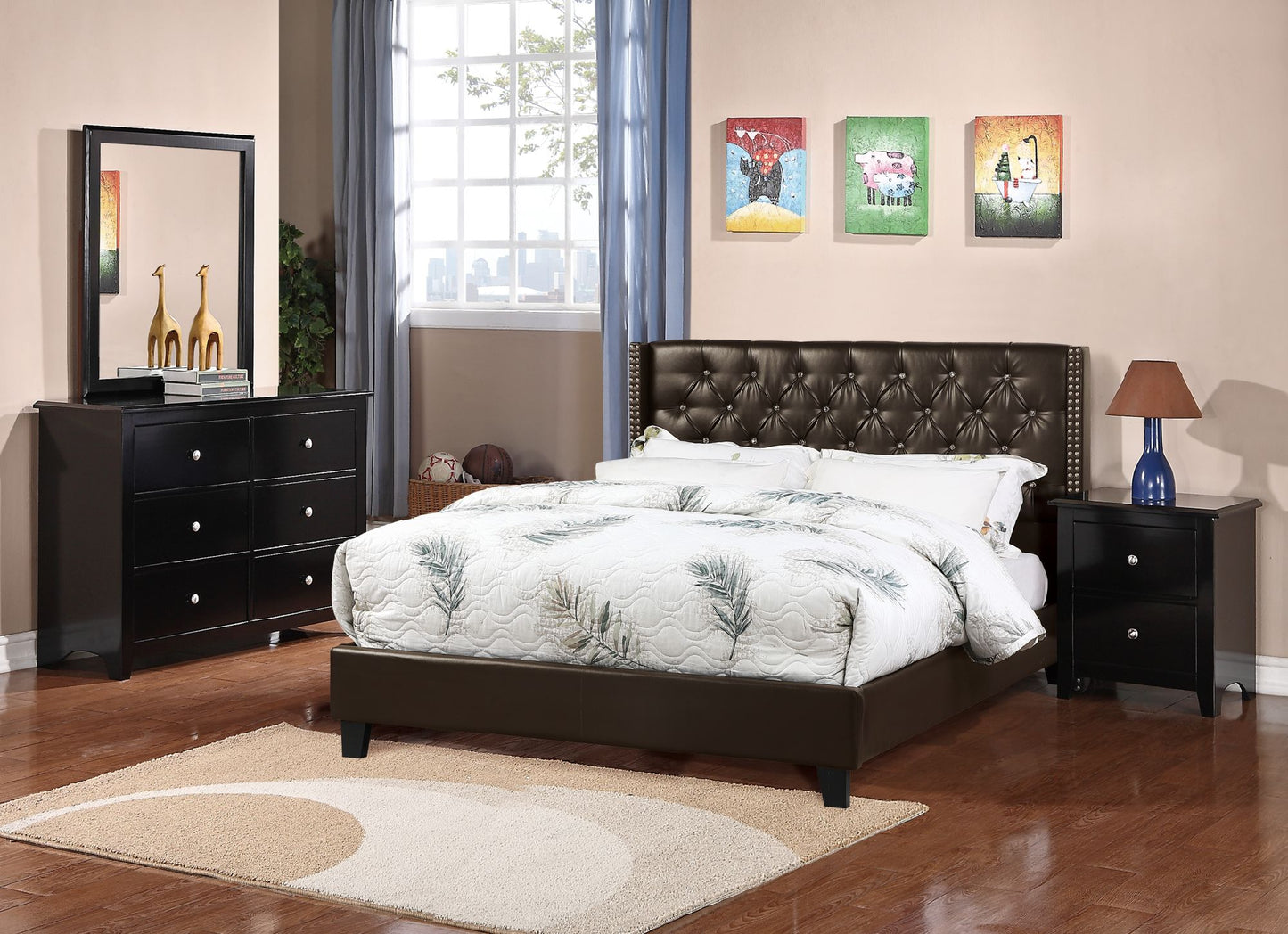 1pc Full Size Bed Wingback Design Espresso Faux Leather Tufted HB Nailhead Trim Wooden Bedframe - DREAM YOUR HOUSE