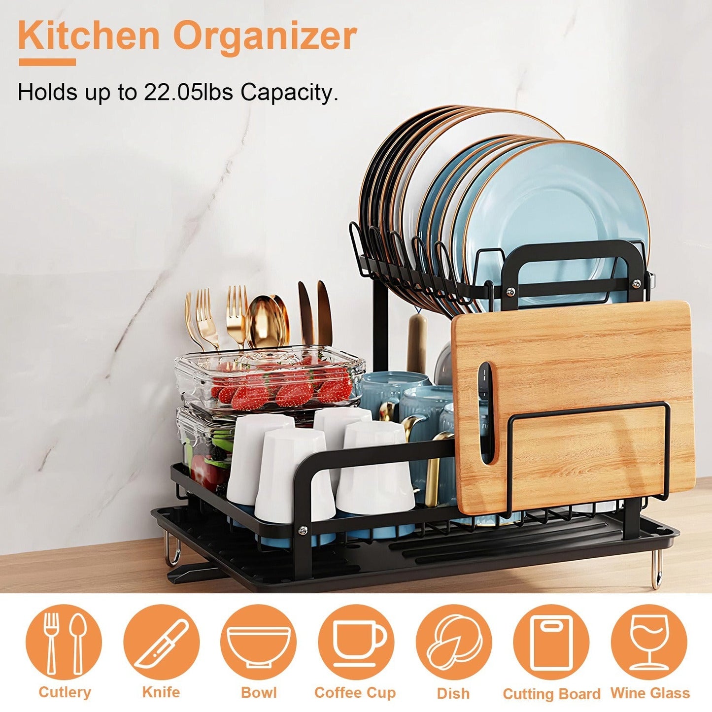 2 - Tier Dish Drying Rack for Kitchen Counter Space Saving Rustproof Dish Rack with Drainboard Detachable Kitchen Drainer Organizer Set - DREAM YOUR HOUSE