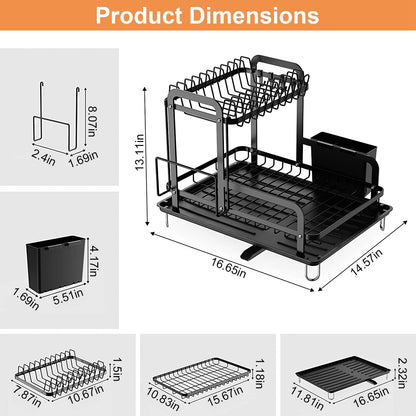 2 - Tier Dish Drying Rack for Kitchen Counter Space Saving Rustproof Dish Rack with Drainboard Detachable Kitchen Drainer Organizer Set - DREAM YOUR HOUSE