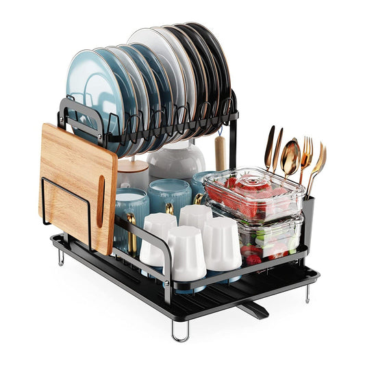 2 - Tier Dish Drying Rack for Kitchen Counter Space Saving Rustproof Dish Rack with Drainboard Detachable Kitchen Drainer Organizer Set - DREAM YOUR HOUSE