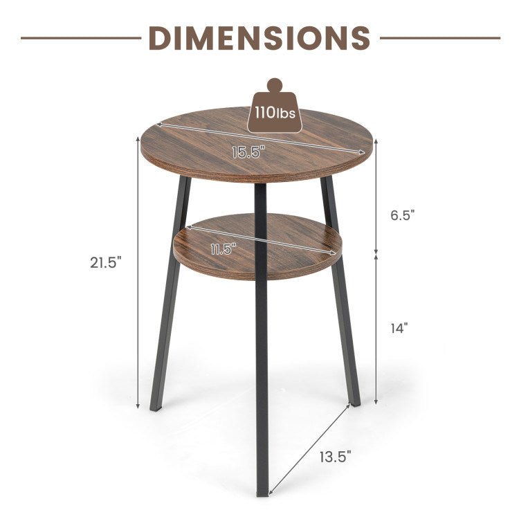 2 - Tier Round End Table with Open Shelf and Triangular Metal Frame - DREAM YOUR HOUSE