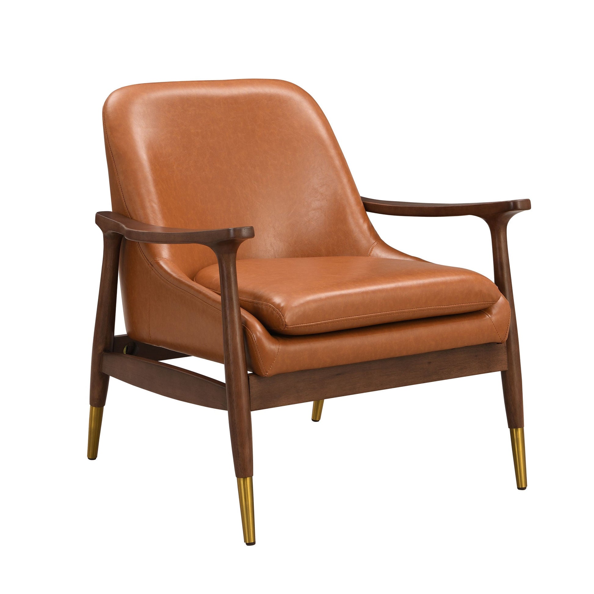 29.2'' Mid - Century Faux Leather Accent Chair with Cushioned Seat, Solid Wood Frame, and Brass - Tipped Legs – Perfect for Living Room, Bedroom, or Office Lounge" - DREAM YOUR HOUSE