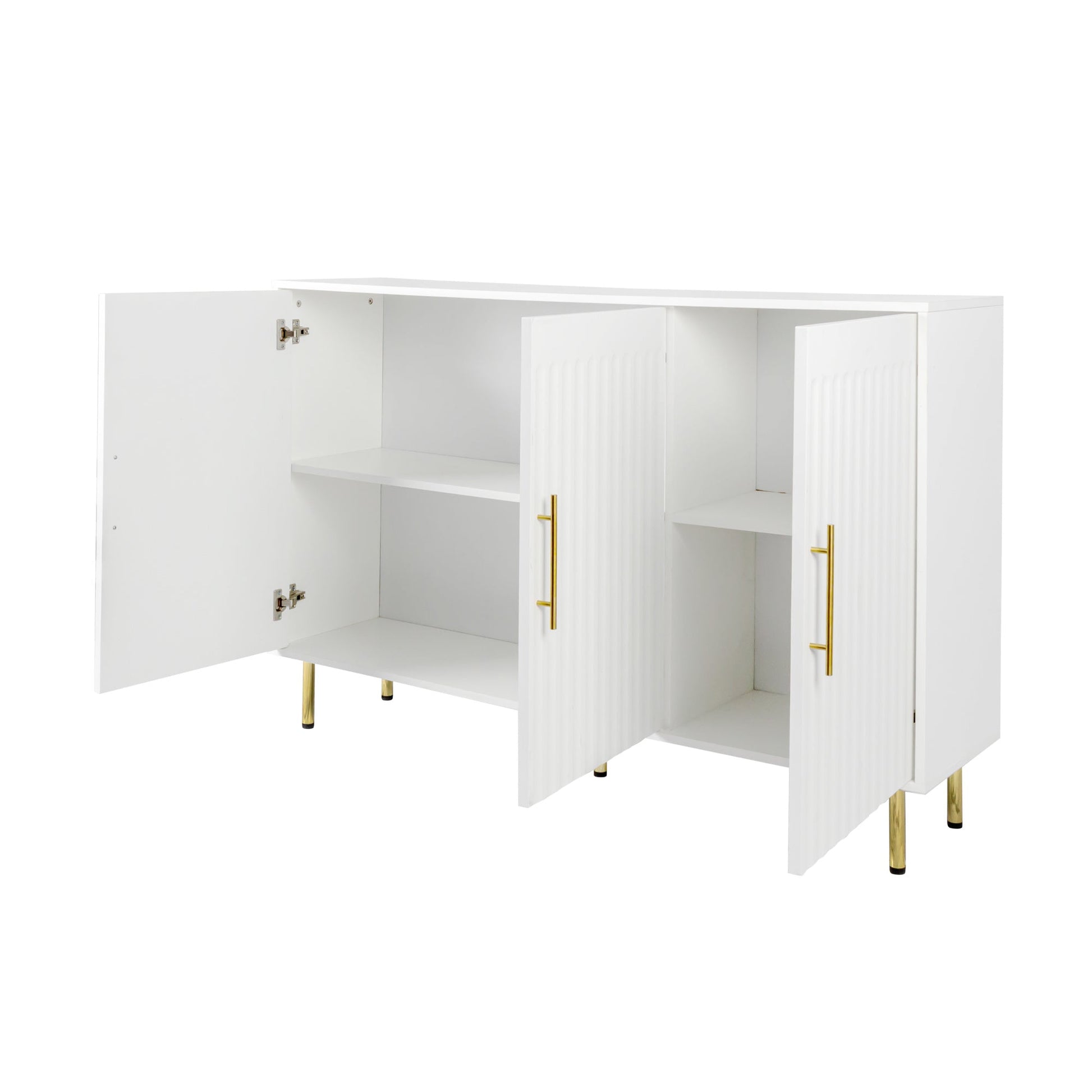 3 - Door Large Storage Sideboard with Gold Handles for Kitchen, Dining Room and Living Room.55.12" W Accent White Buffet Cabinet, Coffee Bar Sideboard Cabinet with 3 doors (White) - DREAM YOUR HOUSE