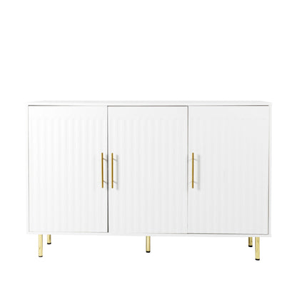 3 - Door Large Storage Sideboard with Gold Handles for Kitchen, Dining Room and Living Room.55.12" W Accent White Buffet Cabinet, Coffee Bar Sideboard Cabinet with 3 doors (White) - DREAM YOUR HOUSE