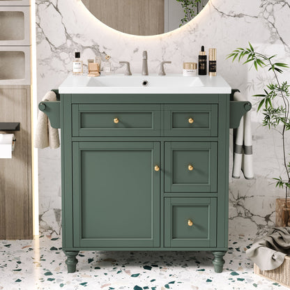 30'' Bathroom Vanity with Top Sink, Modern Bathroom Storage Cabinet with 2 Drawers and a Tip - out Drawer, Single Sink Bathroom Vanity - DREAM YOUR HOUSE