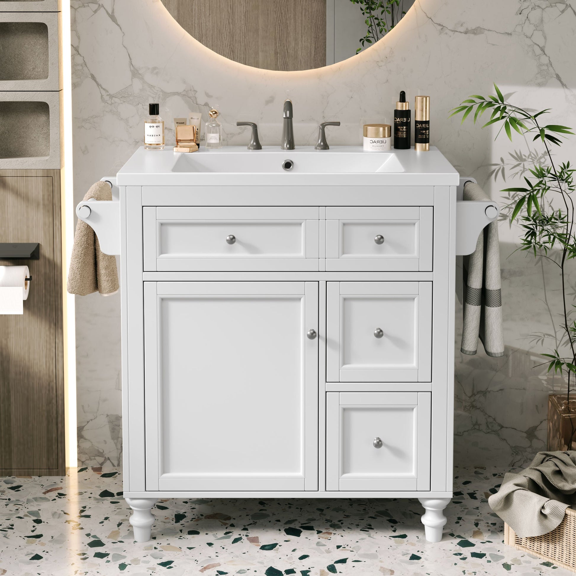 30'' Bathroom Vanity with Top Sink, Modern Bathroom Storage Cabinet with 2 Drawers and a Tip - out Drawer, Single Sink Bathroom Vanity - DREAM YOUR HOUSE