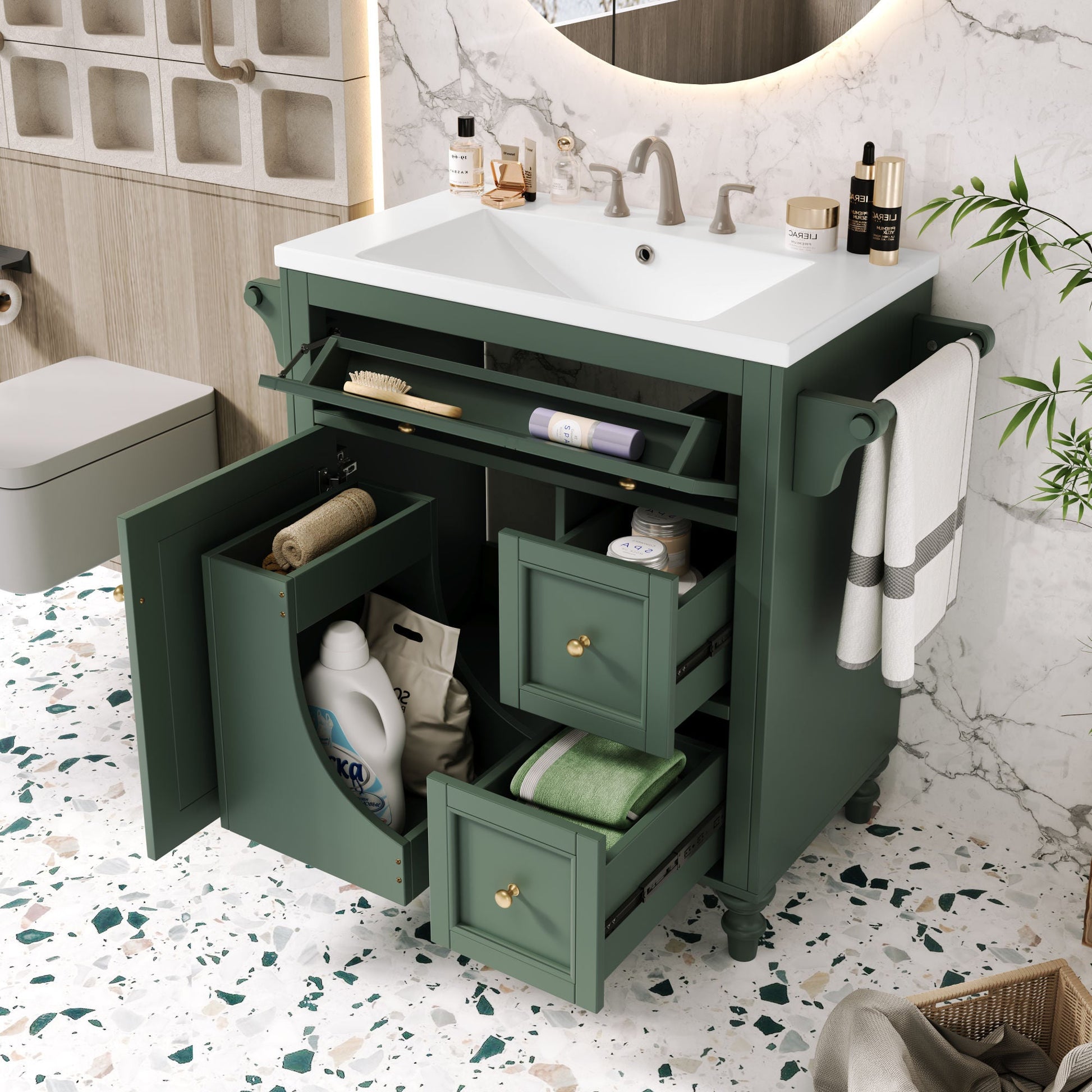 30'' Bathroom Vanity with Top Sink, Modern Bathroom Storage Cabinet with 2 Drawers and a Tip - out Drawer, Single Sink Bathroom Vanity - DREAM YOUR HOUSE