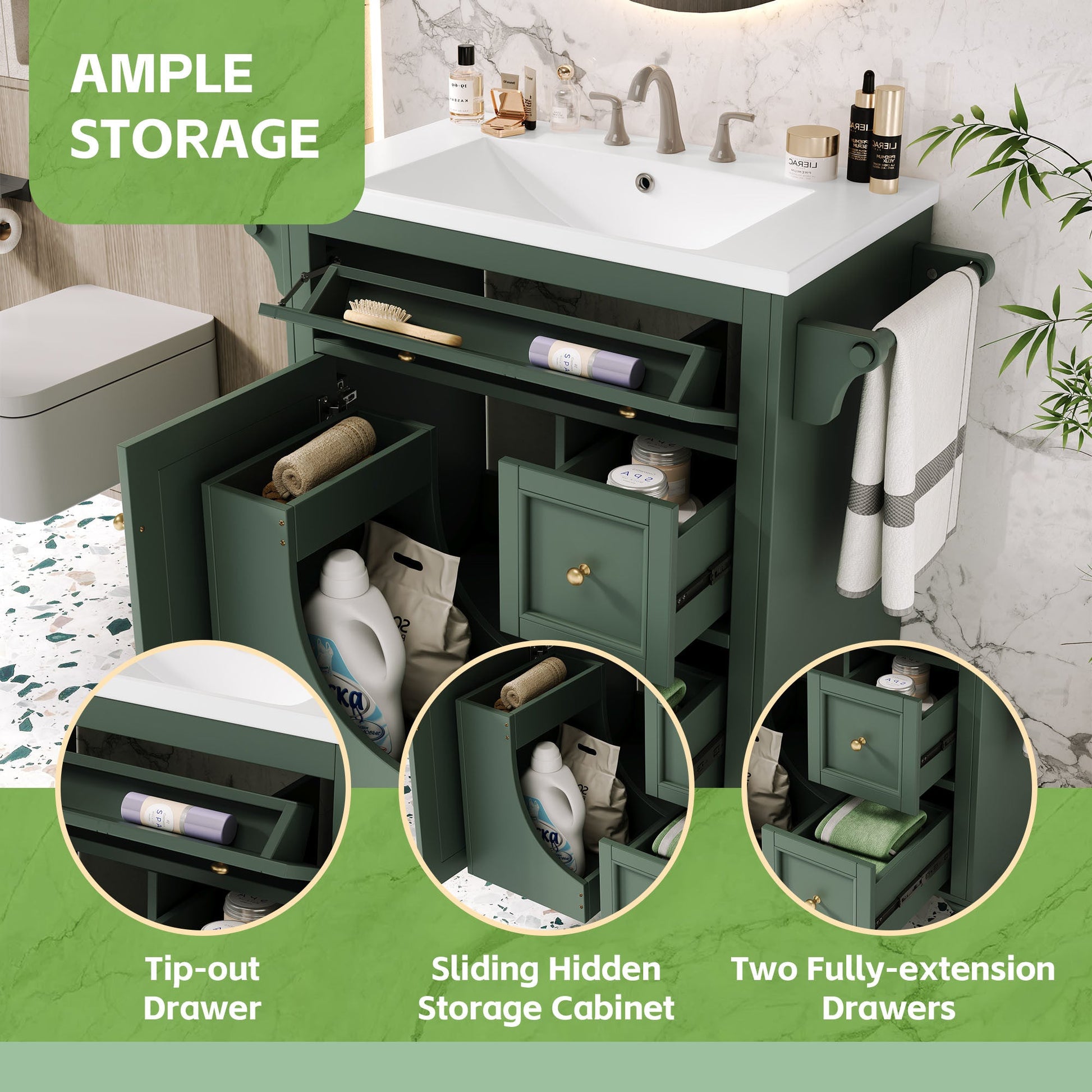 30'' Bathroom Vanity with Top Sink, Modern Bathroom Storage Cabinet with 2 Drawers and a Tip - out Drawer, Single Sink Bathroom Vanity - DREAM YOUR HOUSE