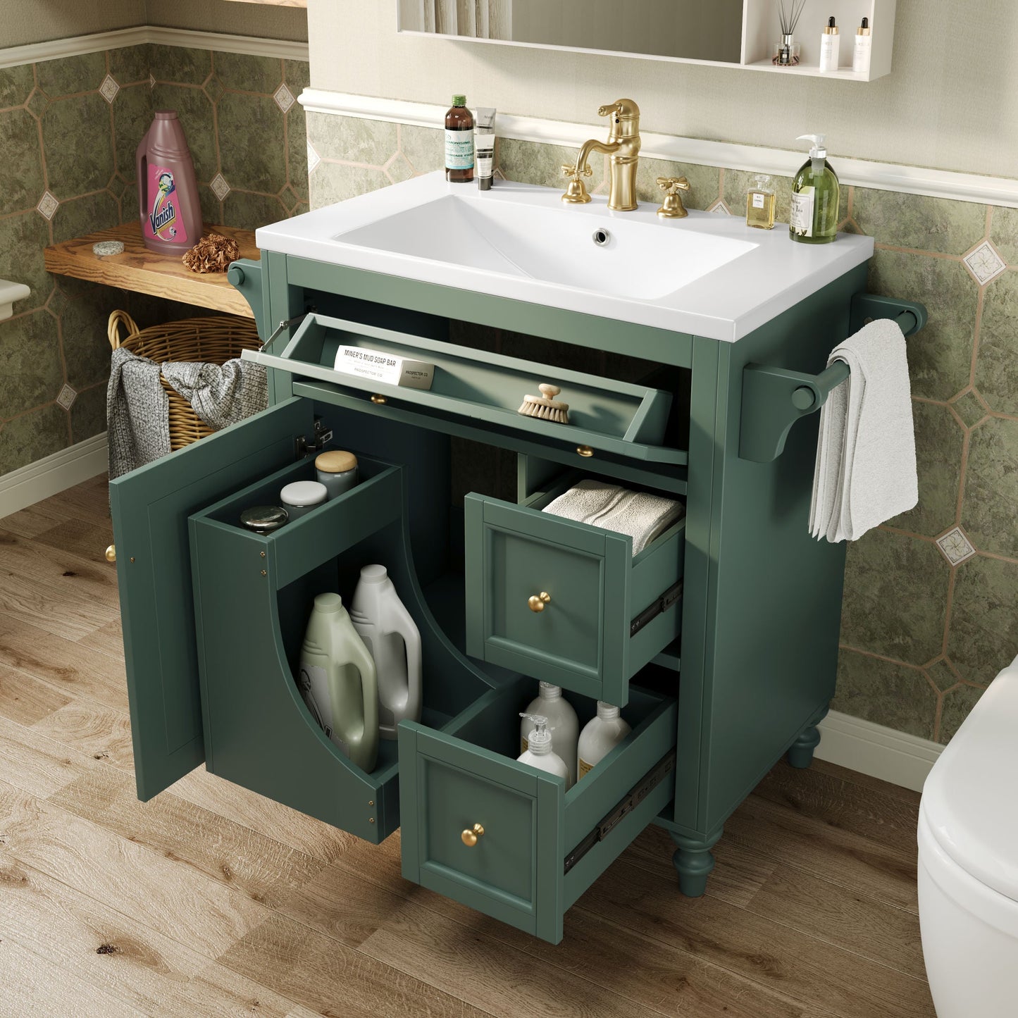 30'' Bathroom Vanity with Top Sink, Modern Bathroom Storage Cabinet with 2 Drawers and a Tip - out Drawer, Single Sink Bathroom Vanity - DREAM YOUR HOUSE