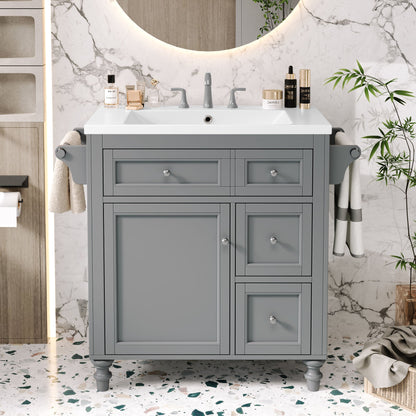 30'' Bathroom Vanity with Top Sink, Modern Bathroom Storage Cabinet with 2 Drawers and a Tip - out Drawer, Single Sink Bathroom Vanity - DREAM YOUR HOUSE