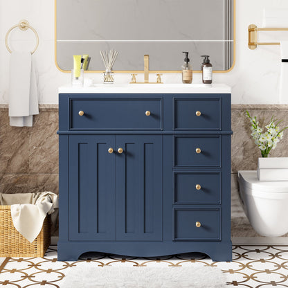 36'' Bathroom Vanity with Resin Sink Combo, Solid Wood Frame Bathroom Storage Cabinet, Freestanding Vanity Set with 3 Drawers& Adjustable Shelf - DREAM YOUR HOUSE