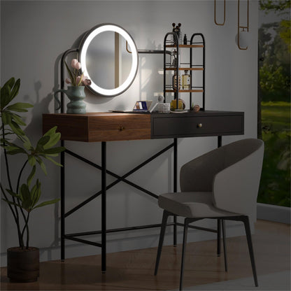 40 inch Makeup Vanity Desk with 3 - Mode Lighted Mirror & Wireless Charging Station,Vanity Table with Drawer & 3 Open Shelves for Ample Storage Space,Dressing Table for Bedroom - DREAM YOUR HOUSE