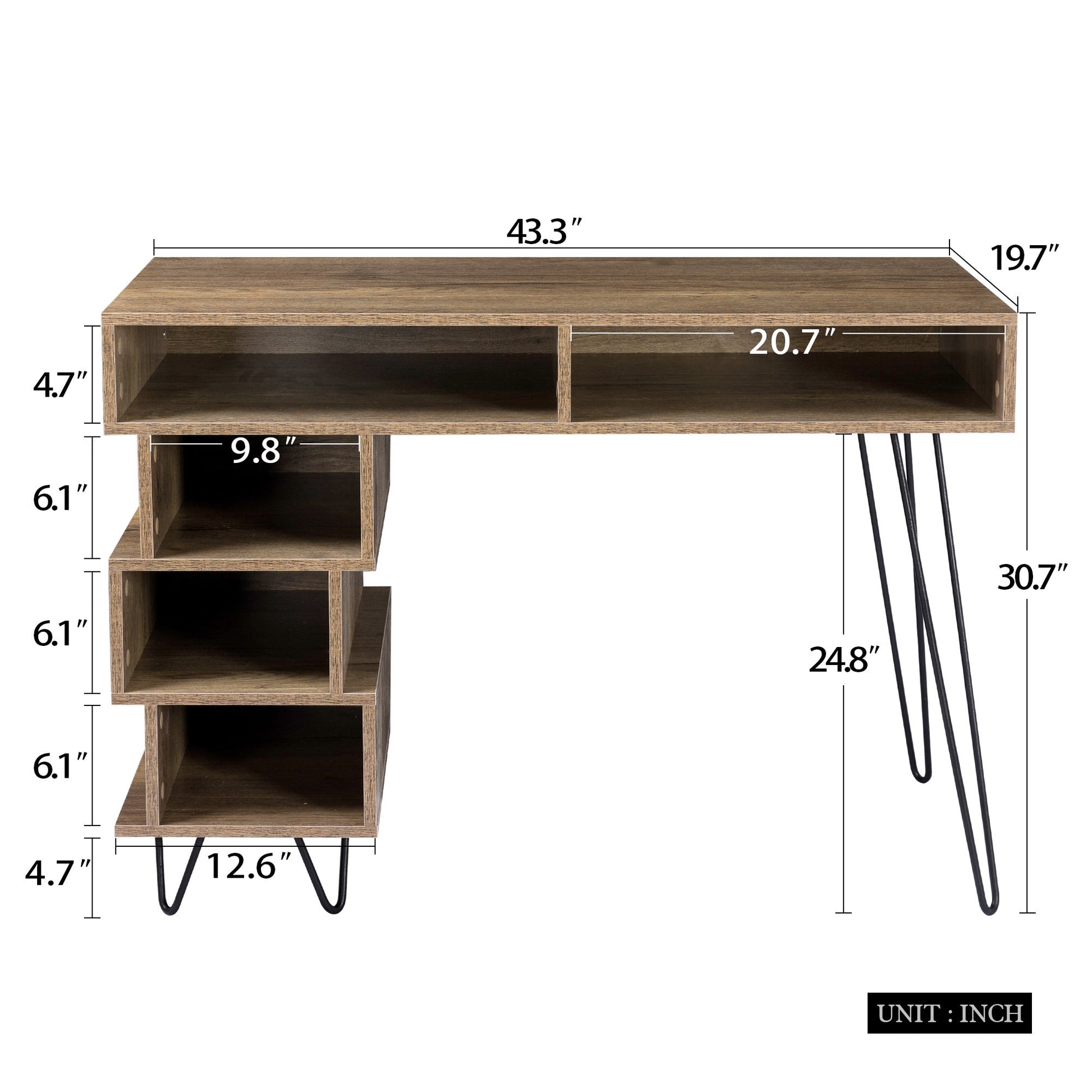 43.31inches medieval profiled geometry desk, computer desk, modern writing study desk with open lattice and v - shaped iron leg, multi - purpose home office computer desk, color: Brown. - DREAM YOUR HOUSE