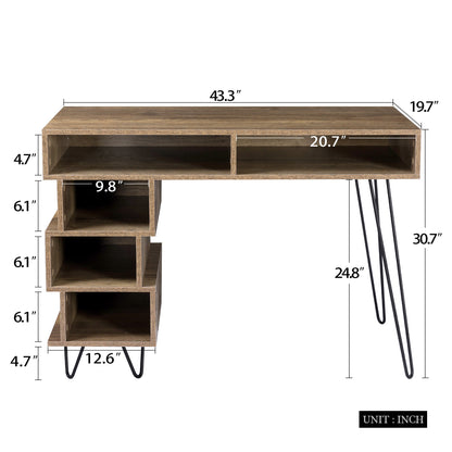 43.31inches medieval profiled geometry desk, computer desk, modern writing study desk with open lattice and v - shaped iron leg, multi - purpose home office computer desk, color: Brown. - DREAM YOUR HOUSE