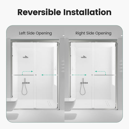 44" - 48"W*72" H Semi - Frameless Double Sliding Shower Door, Bypass Shower Door, 1/4" (6mm) Thick SGCC Tempered Glass Door, Chrome - DREAM YOUR HOUSE