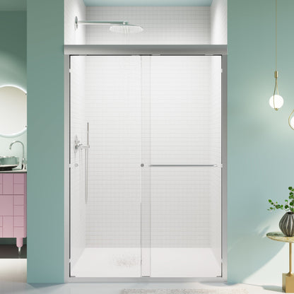 44" - 48"W*72" H Semi - Frameless Double Sliding Shower Door, Bypass Shower Door, 1/4" (6mm) Thick SGCC Tempered Glass Door, Chrome - DREAM YOUR HOUSE