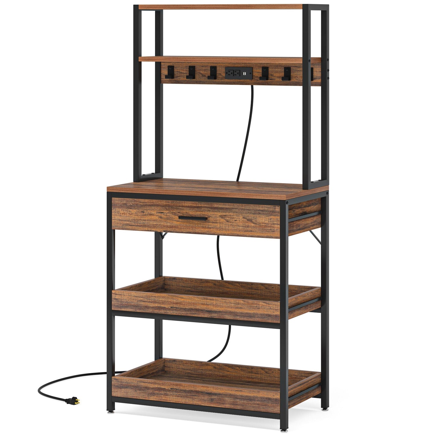 5 - Tier Kitchen Baker's Rack with Power Outlets, Drawer & Sliding Shelves - DREAM YOUR HOUSE