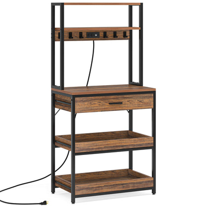 5 - Tier Kitchen Baker's Rack with Power Outlets, Drawer & Sliding Shelves - DREAM YOUR HOUSE