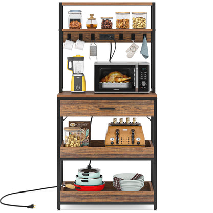 5 - Tier Kitchen Baker's Rack with Power Outlets, Drawer & Sliding Shelves - DREAM YOUR HOUSE