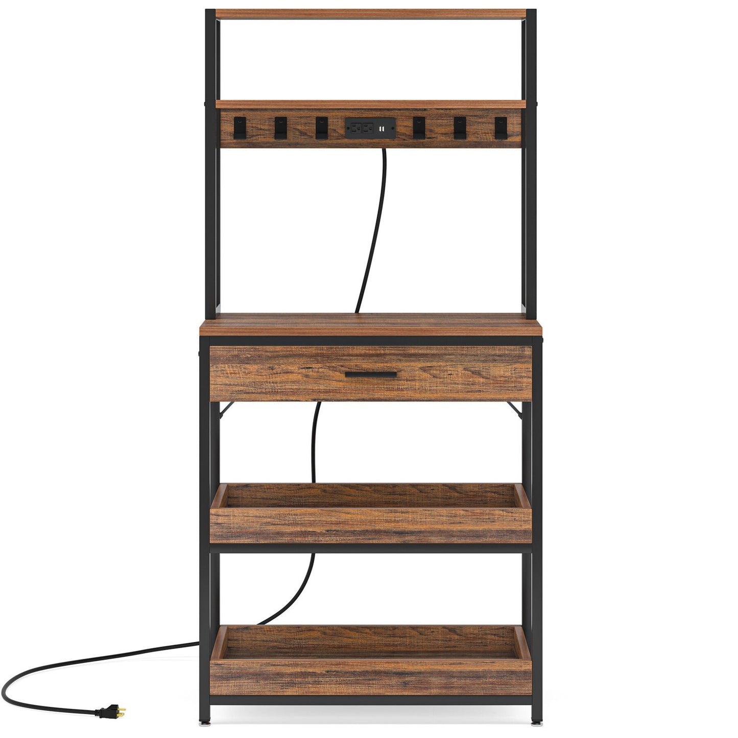 5 - Tier Kitchen Baker's Rack with Power Outlets, Drawer & Sliding Shelves - DREAM YOUR HOUSE