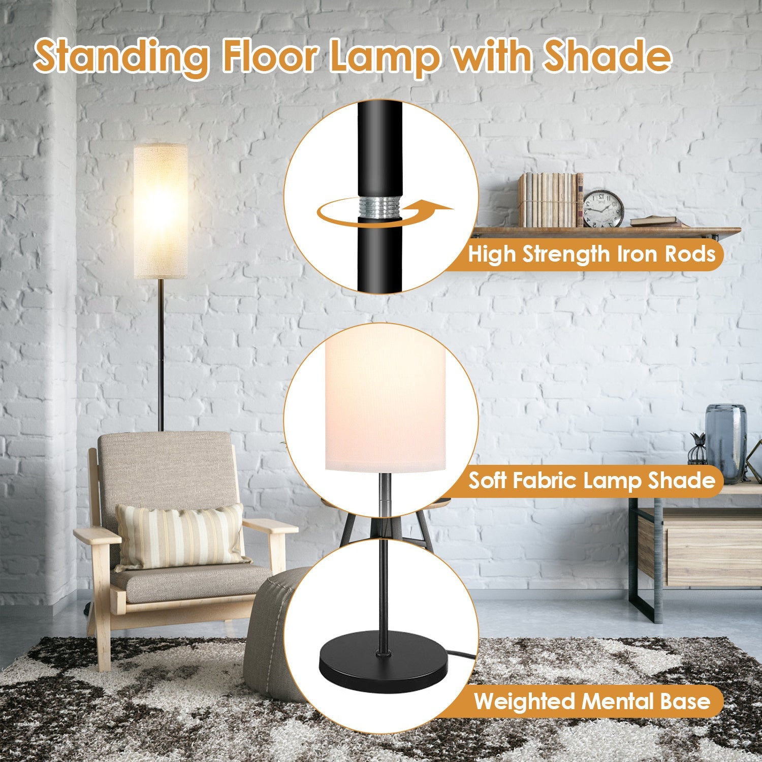 74.8in Tall Floor Lamp with Shade 3200K Warm Yellow Light Modern Standing Lamp Decorative Lamp with Foot Switch - DREAM YOUR HOUSE