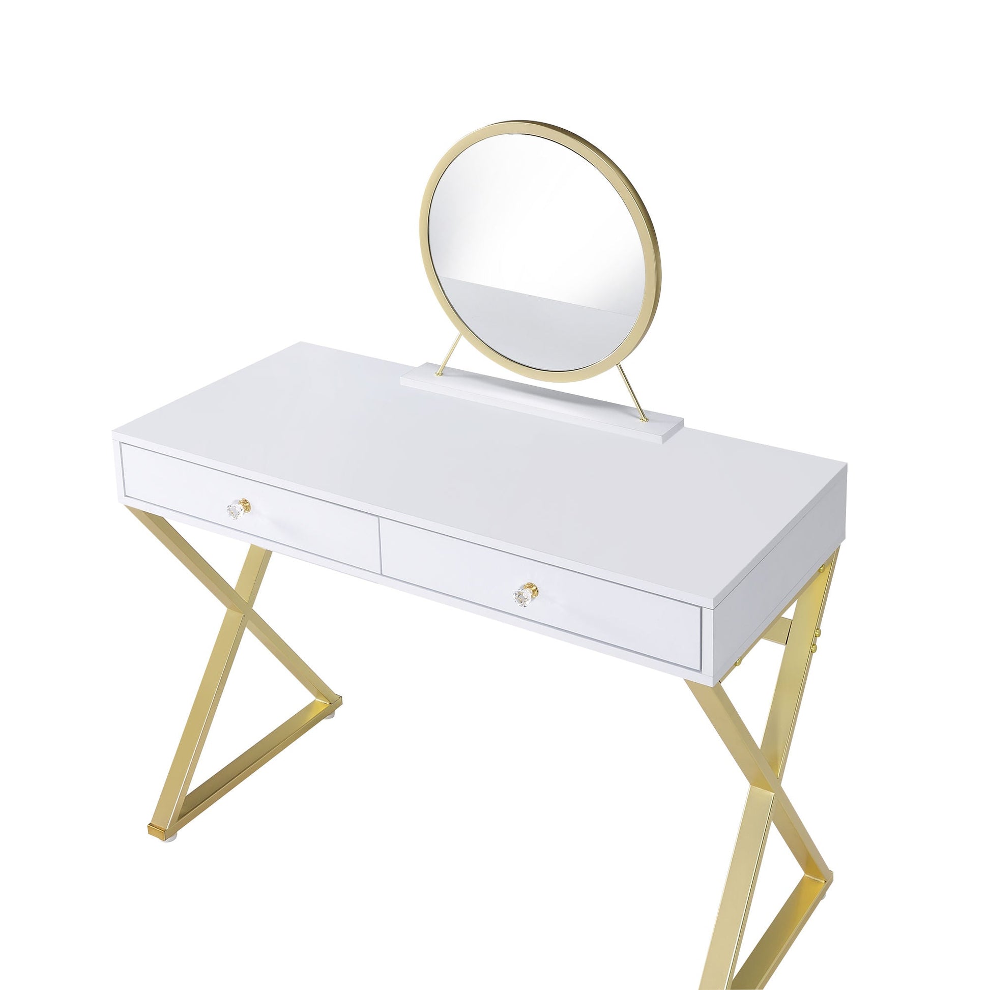 ACME Coleen Vanity Desk w/Mirror & Jewelry Tray in White & Gold Finish AC00667 - DREAM YOUR HOUSE