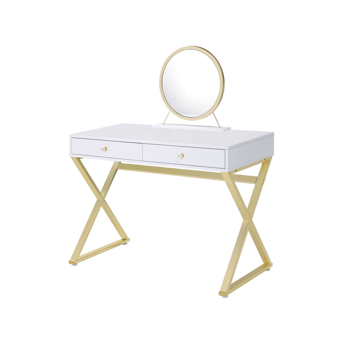 ACME Coleen Vanity Desk w/Mirror & Jewelry Tray in White & Gold Finish AC00667 - DREAM YOUR HOUSE