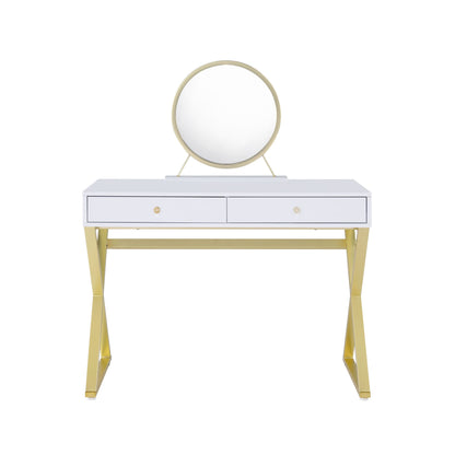 ACME Coleen Vanity Desk w/Mirror & Jewelry Tray in White & Gold Finish AC00667 - DREAM YOUR HOUSE