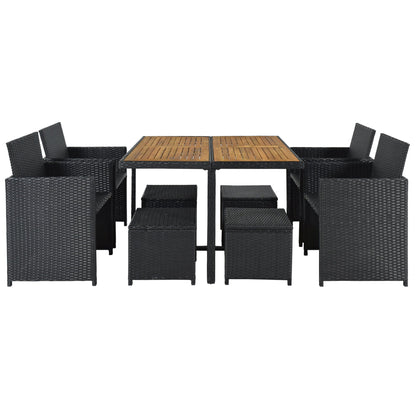 All - Weather PE Wicker Dining Table Set With Wood Tabletop for 8, Beige Cushion - DREAM YOUR HOUSE