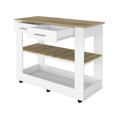 Brooklyn 46 Kitchen Island, Two Shelves, Two Drawers - DREAM YOUR HOUSE