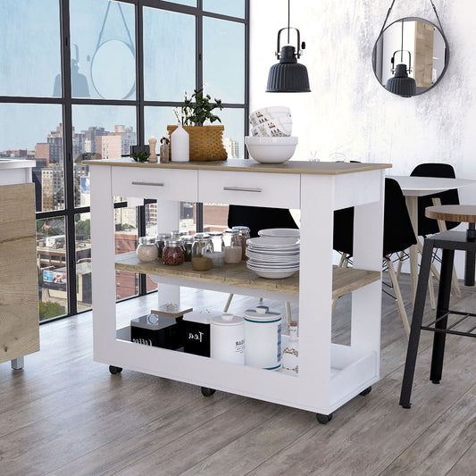 Brooklyn 46 Kitchen Island, Two Shelves, Two Drawers - DREAM YOUR HOUSE