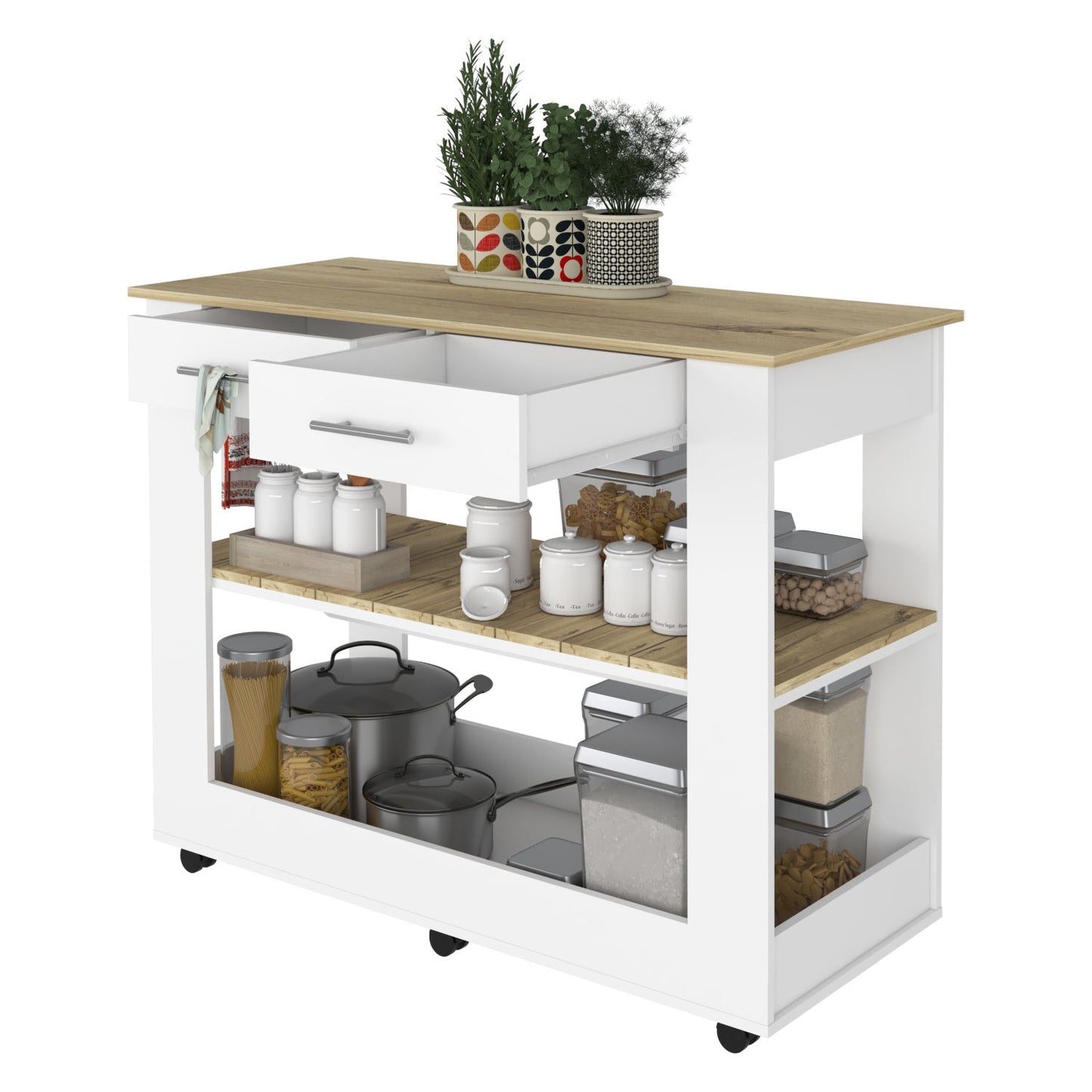 Brooklyn 46 Kitchen Island, Two Shelves, Two Drawers - DREAM YOUR HOUSE