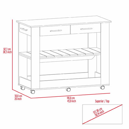 Brooklyn 46 Kitchen Island, Two Shelves, Two Drawers - DREAM YOUR HOUSE