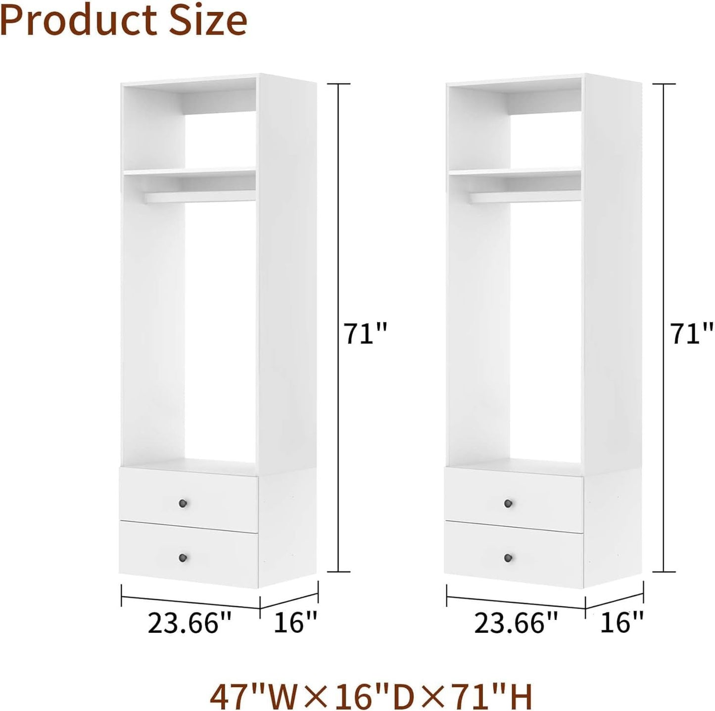 Closet Organizer System with Drawers,Walk in Closet Organizers and Storage, Wardrobe Closet with Closet Shelves, DIY Wooden Clothing Racks for Hanging Clothes (47" W x 16" D x 71" H) - DREAM YOUR HOUSE