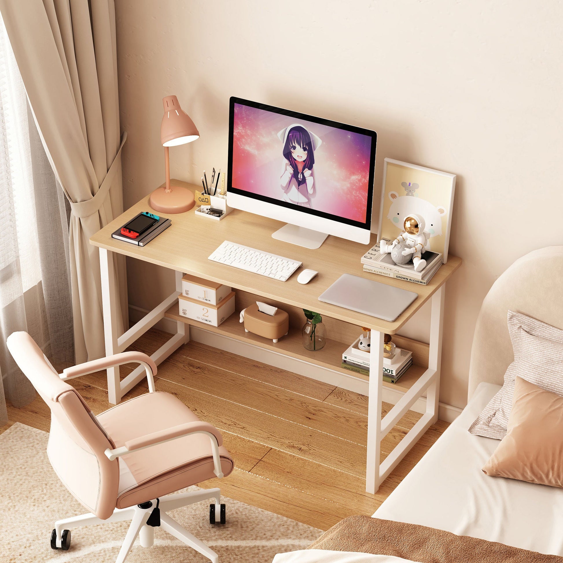 Computer desk Desktop house Simple desk bedroom desk desk Student home study desk,Home Office Computer Desk with Bookshelf, Wood Computer Desk with Storage Shelves Modern Laptop Table - DREAM YOUR HOUSE