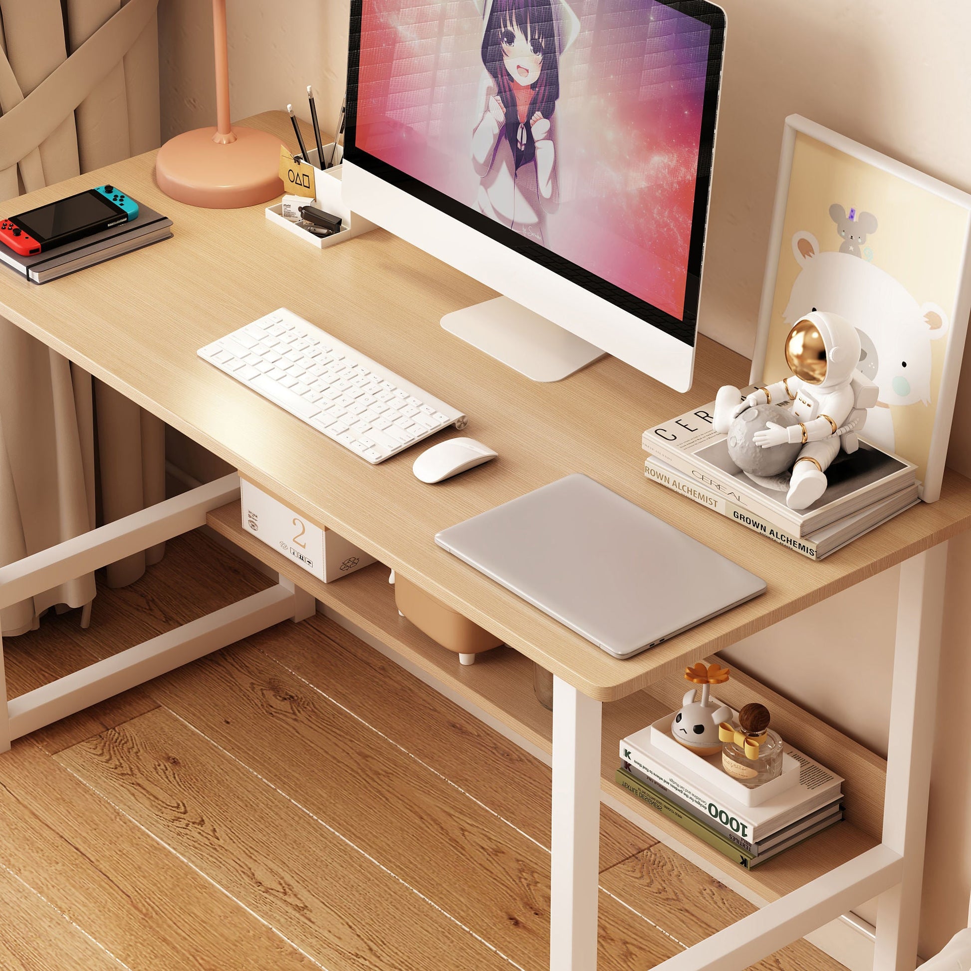 Computer desk Desktop house Simple desk bedroom desk desk Student home study desk,Home Office Computer Desk with Bookshelf, Wood Computer Desk with Storage Shelves Modern Laptop Table - DREAM YOUR HOUSE