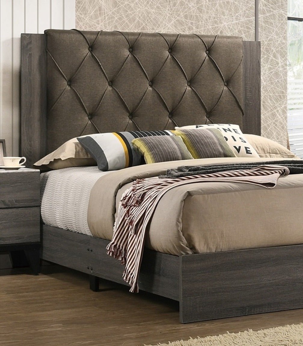 Contemporary 1pc California King Size Bed Bedroom Furniture Tufted Design Headboard Rubberwood 1pc Bedframe Gray Finish - DREAM YOUR HOUSE