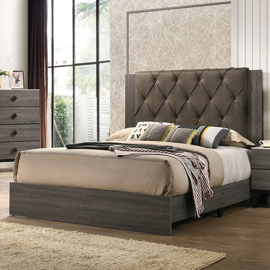 Contemporary 1pc California King Size Bed Bedroom Furniture Tufted Design Headboard Rubberwood 1pc Bedframe Gray Finish - DREAM YOUR HOUSE