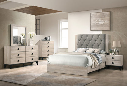 Contemporary 1pc Cream Finish Eastern King Size Bed Bedroom Furniture Gray Tufted Design Headboard Rubberwood 1pc Bedframe - DREAM YOUR HOUSE