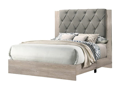 Contemporary 1pc Cream Finish Eastern King Size Bed Bedroom Furniture Gray Tufted Design Headboard Rubberwood 1pc Bedframe - DREAM YOUR HOUSE