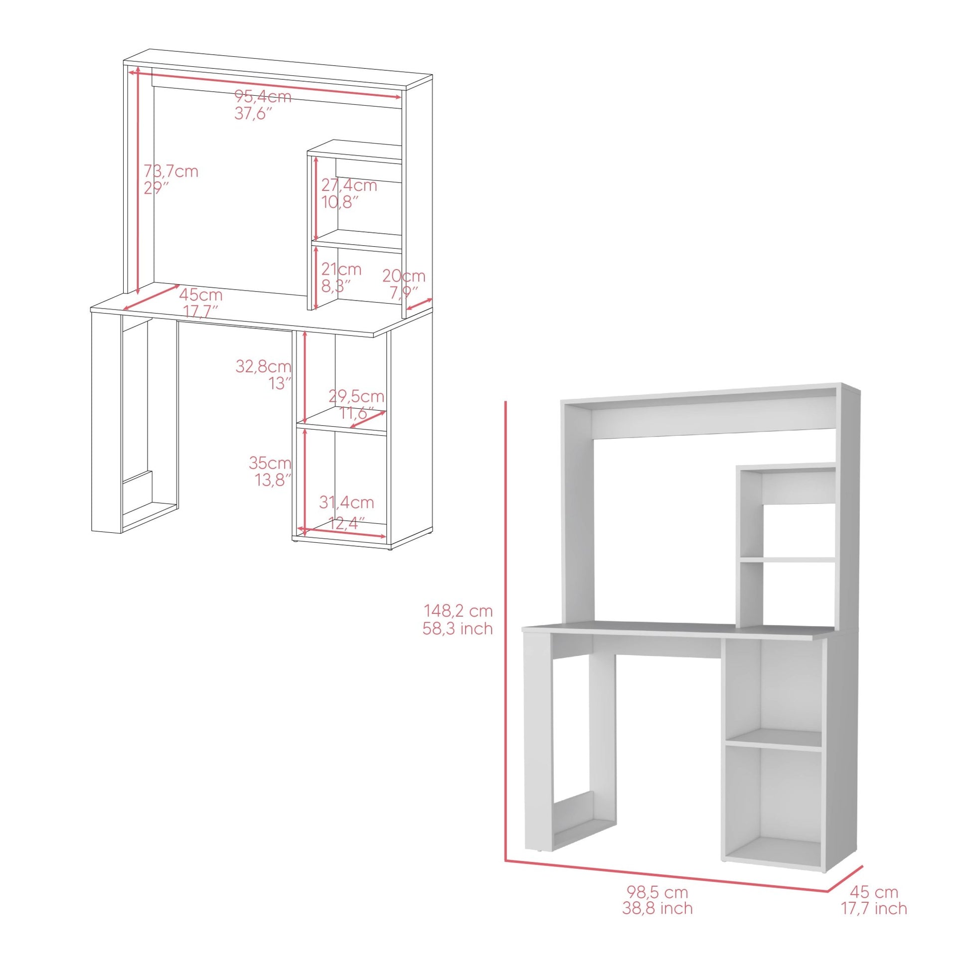 Desk Ryndon with Hutch, White - DREAM YOUR HOUSE