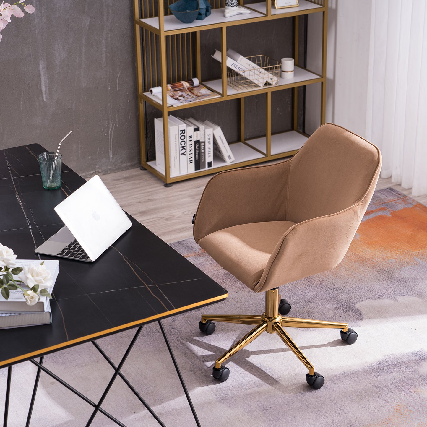 Luxurious Modern Velvet Office Chair with Gold Accents