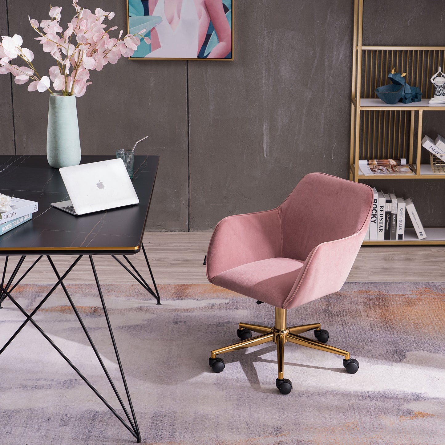 Luxurious Modern Velvet Office Chair with Gold Accents