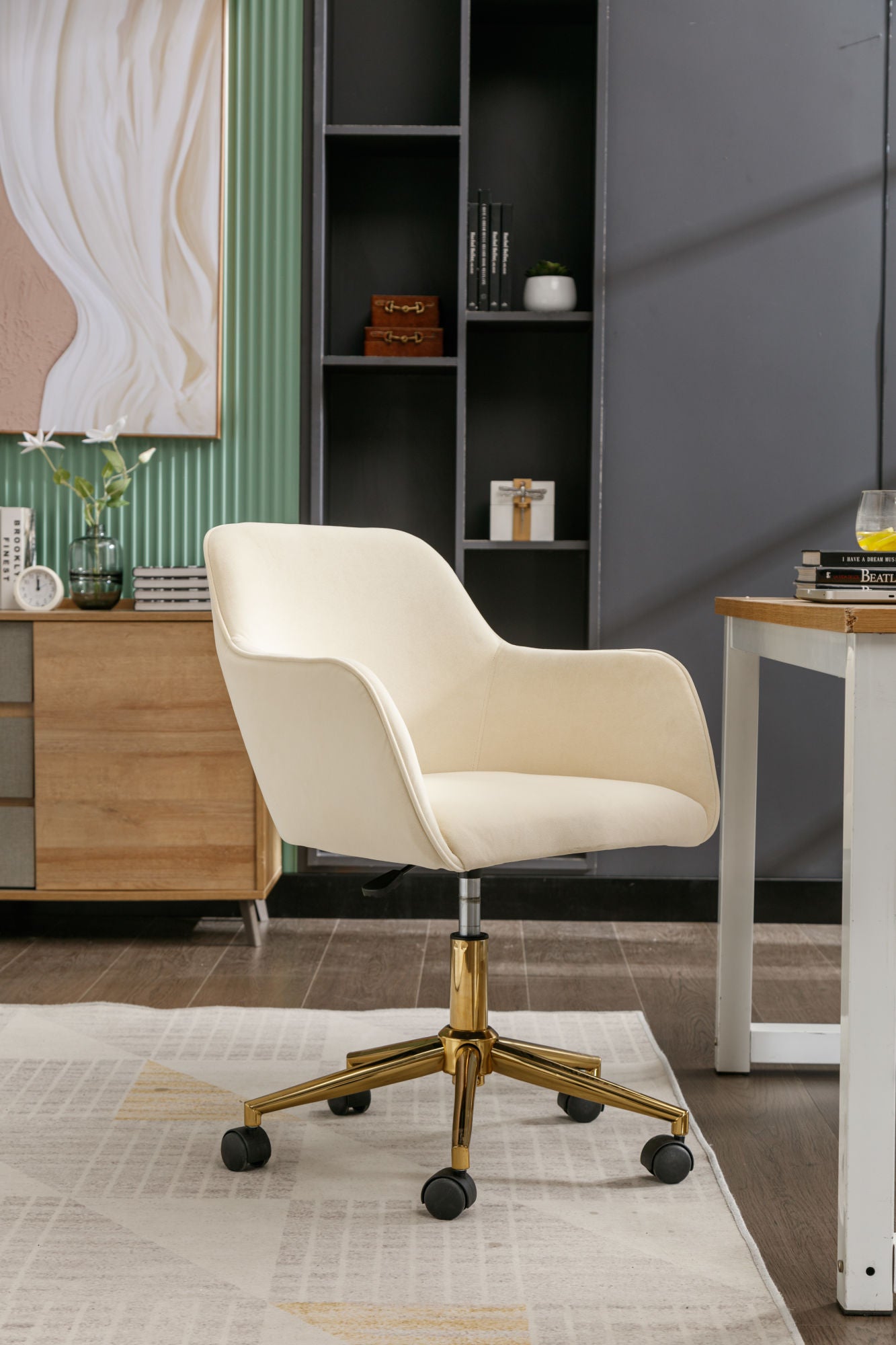 Luxurious Modern Velvet Office Chair with Gold Accents