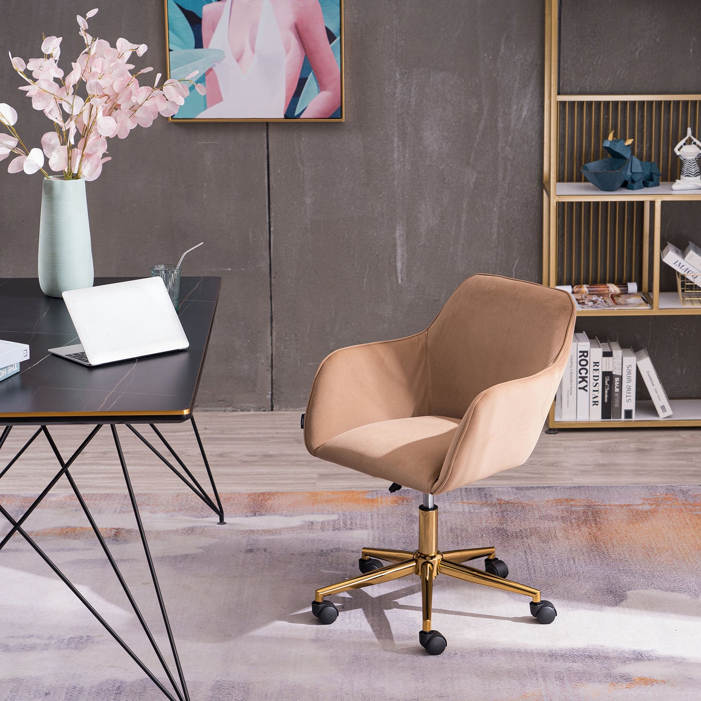 Luxurious Modern Velvet Office Chair with Gold Accents