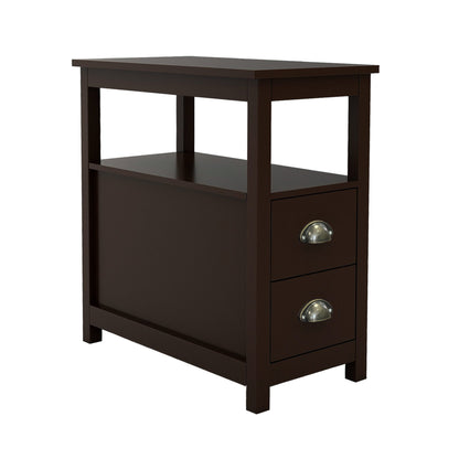 End Table Narrow Nightstand With Two Drawers And Open Shelf - DREAM YOUR HOUSE