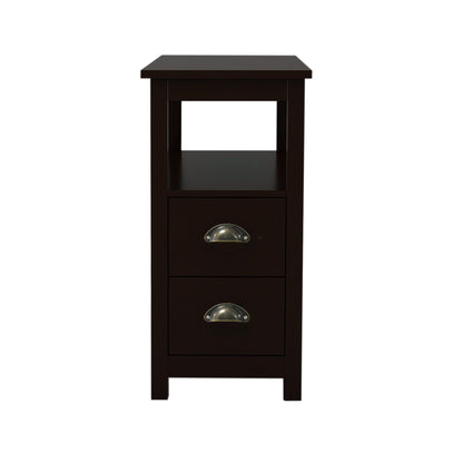 End Table Narrow Nightstand With Two Drawers And Open Shelf - DREAM YOUR HOUSE