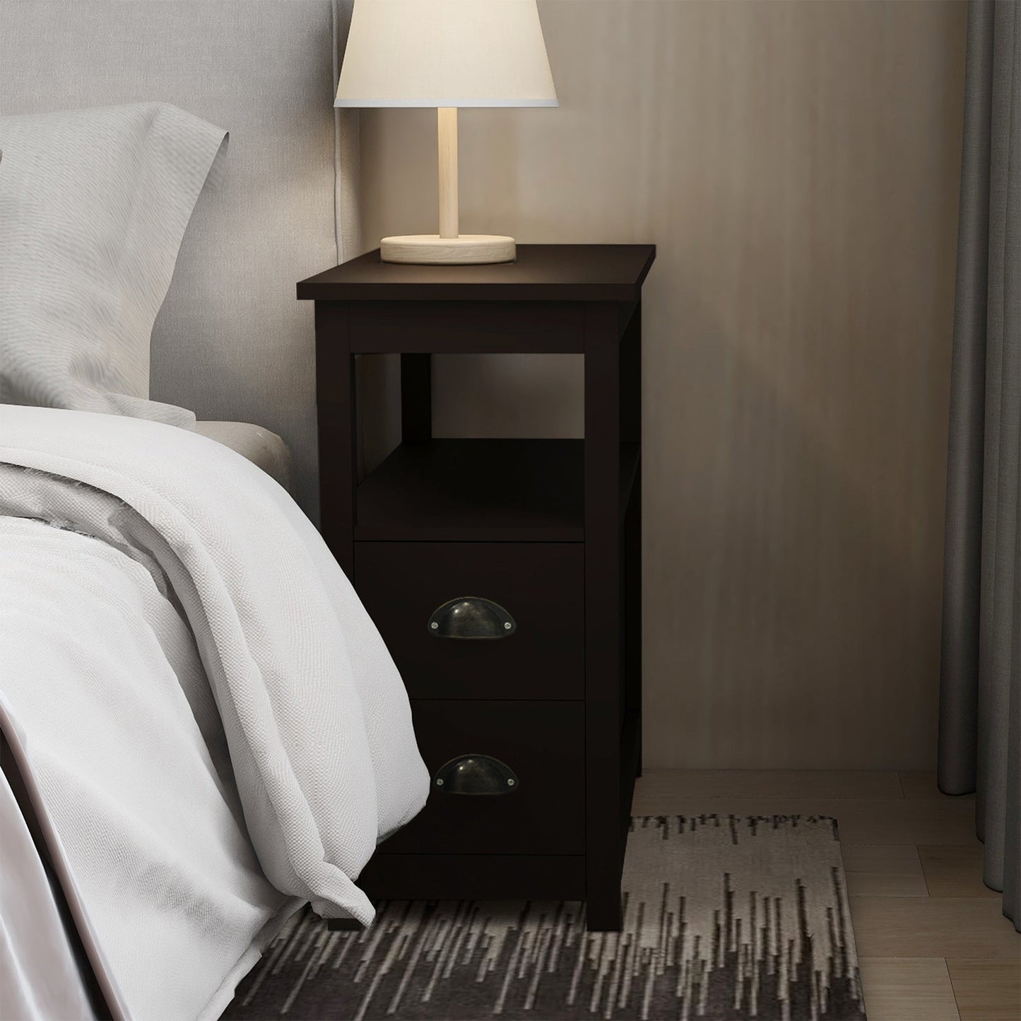 End Table Narrow Nightstand With Two Drawers And Open Shelf - DREAM YOUR HOUSE